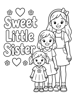 Free printable Three Happy Sisters Standing Together coloring page