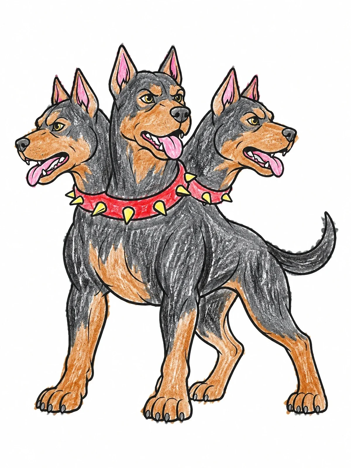 Colored example of the Three Headed Cerberus Guard Dog coloring page