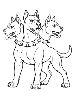 Free printable Three Headed Cerberus Guard Dog coloring page