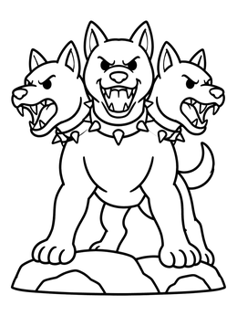 Free printable Cartoon Cerberus On Rock coloring page