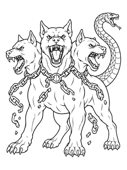 Free printable Fierce Cerberus Breaking Chains coloring page