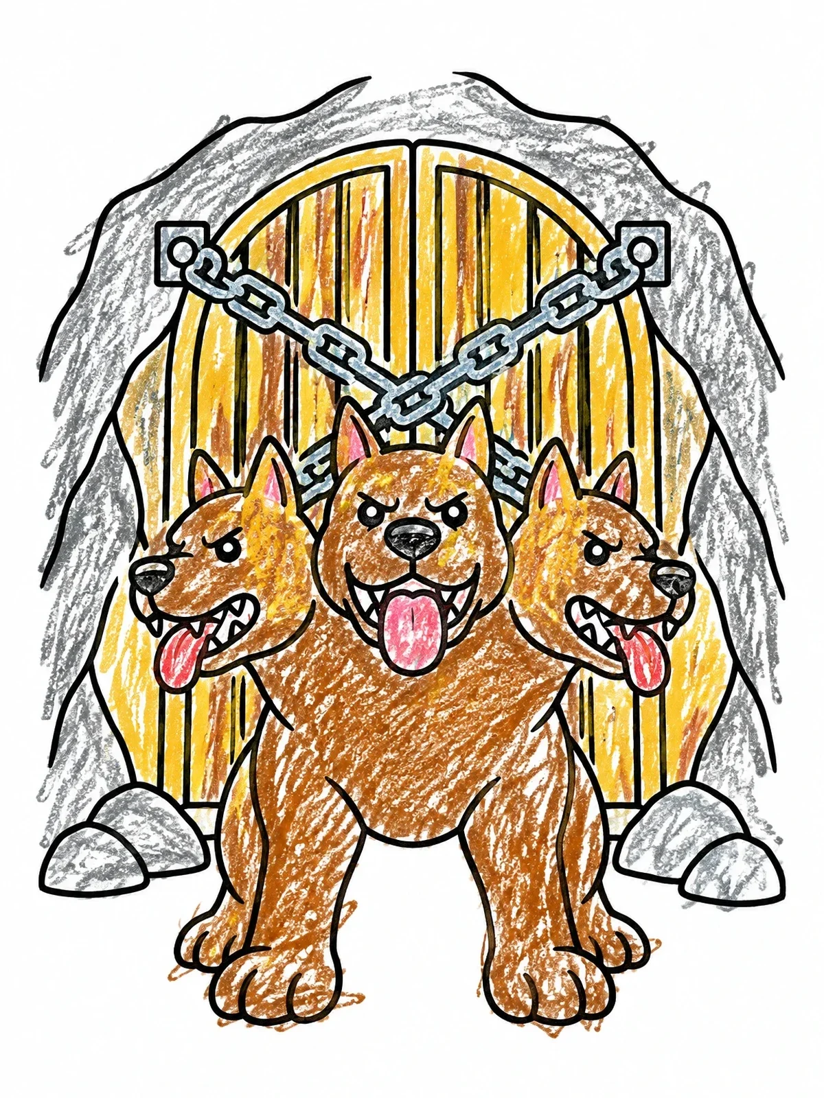 Colored example of the Three Headed Dog Guarding The Gate coloring page