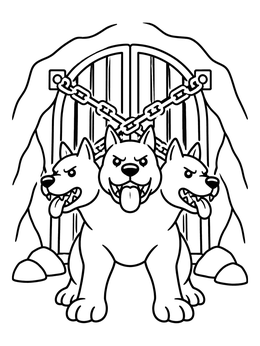 Free printable Three Headed Dog Guarding The Gate coloring page