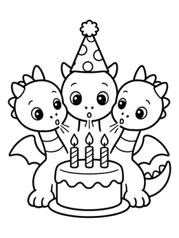 Free printable Three Headed Hydra Birthday Celebration coloring page