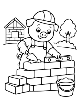 Free printable Little Pig Building Brick House coloring page