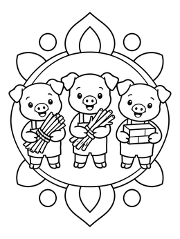 Free printable Three Little Pigs With Building Materials coloring page