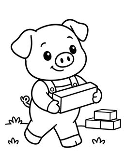 Free printable Cute Piglet Carrying A Brick coloring page