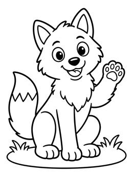 Free printable Friendly Little Wolf Waving Paw coloring page