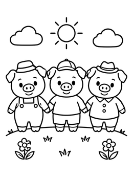 Free printable Three Little Pigs Holding Hands coloring page
