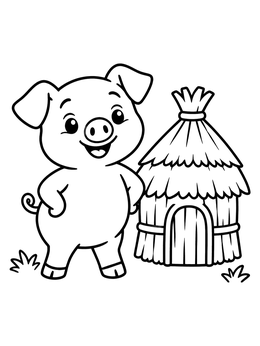 Free printable Little Pig And Straw House coloring page