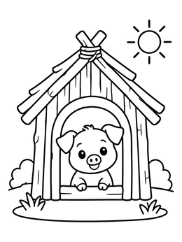 Free printable Little Pig In Stick House coloring page