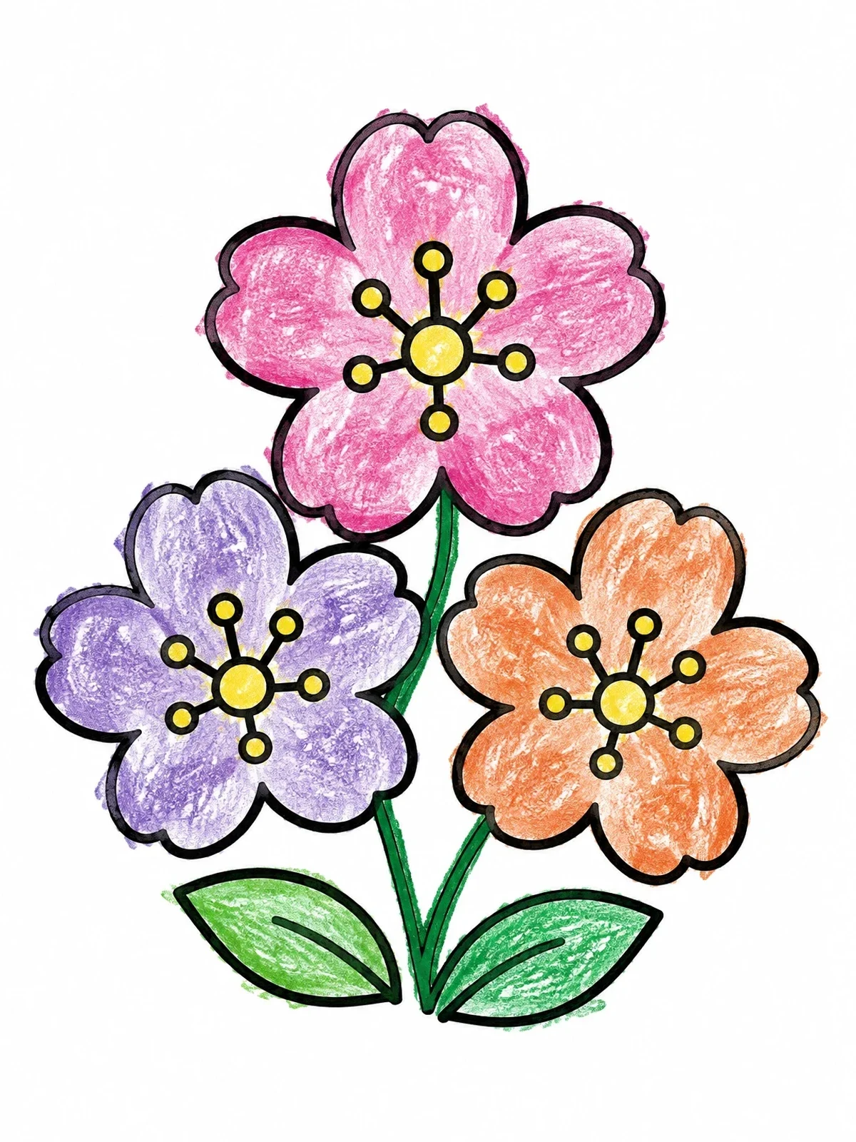 Colored example of the Three Simple Cherry Blossoms coloring page