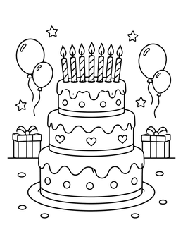 Free printable Three Tier Birthday Cake With Candles coloring page