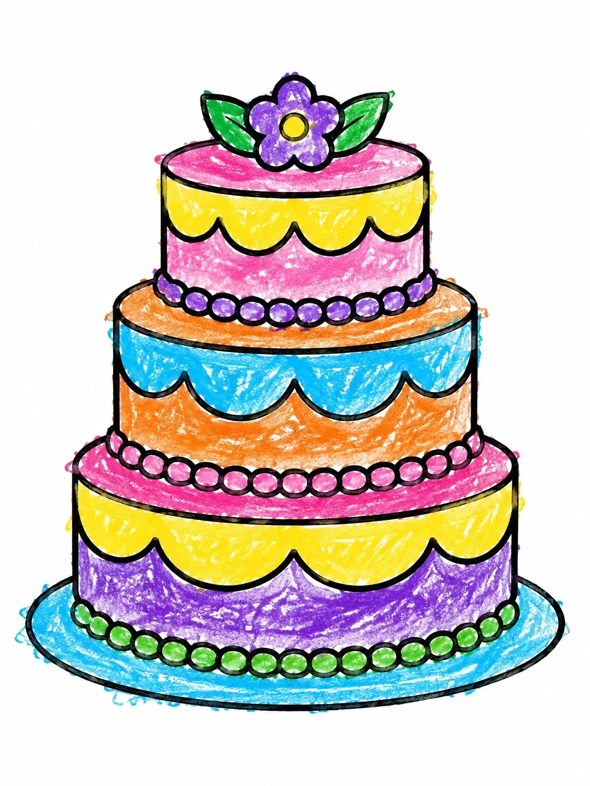 Colored example of the Three Tier Wedding Cake With Flower coloring page