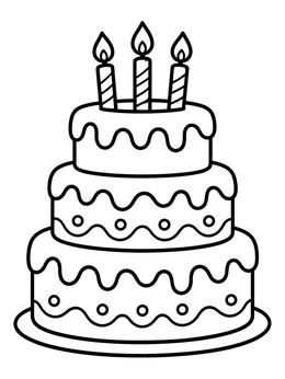 Free printable Three Tiered Birthday Cake With Candles coloring page
