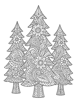 Free printable Three Zentangle Christmas Trees coloring page