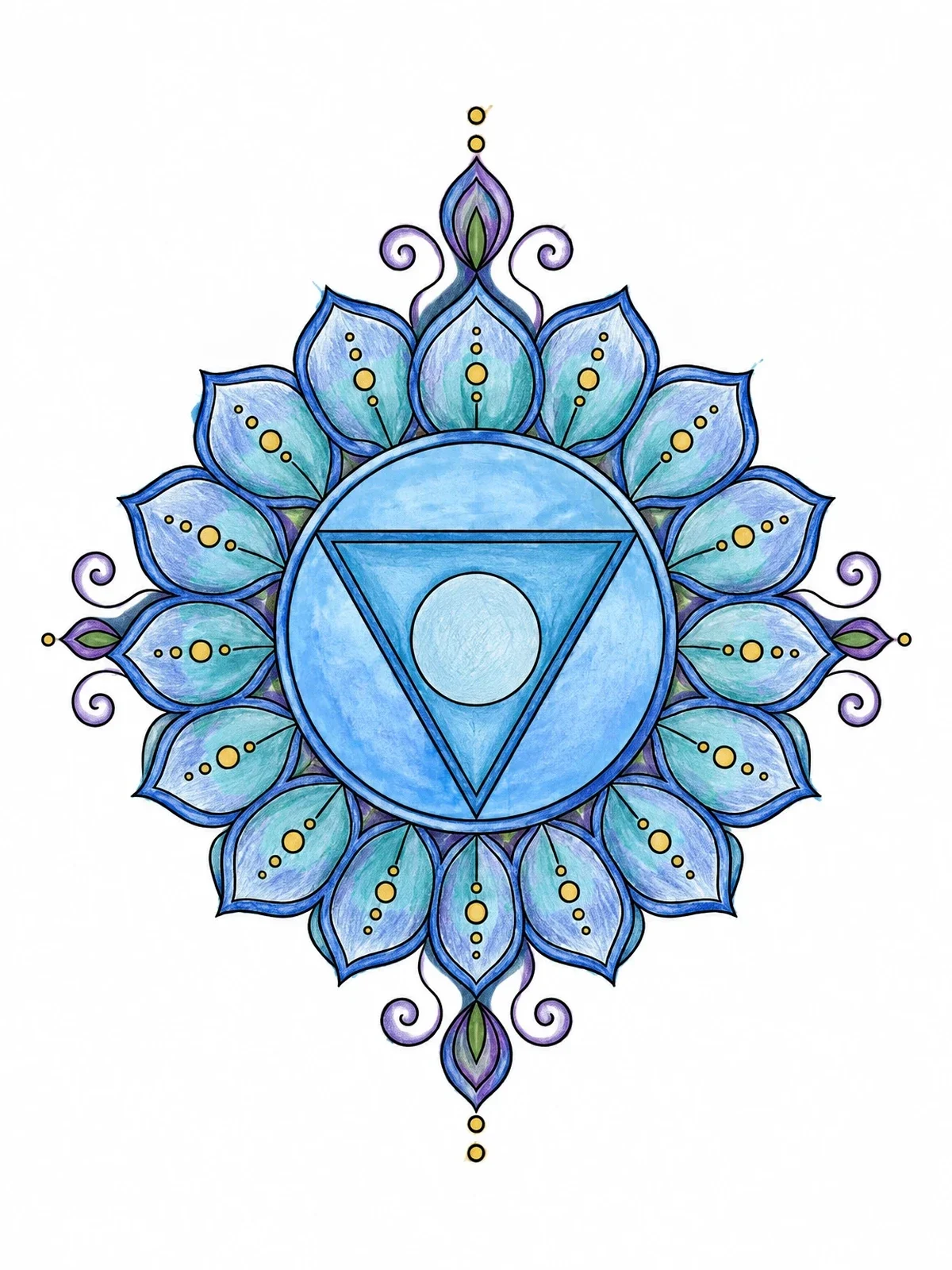 Colored example of the Throat Chakra Mandala Symbol coloring page