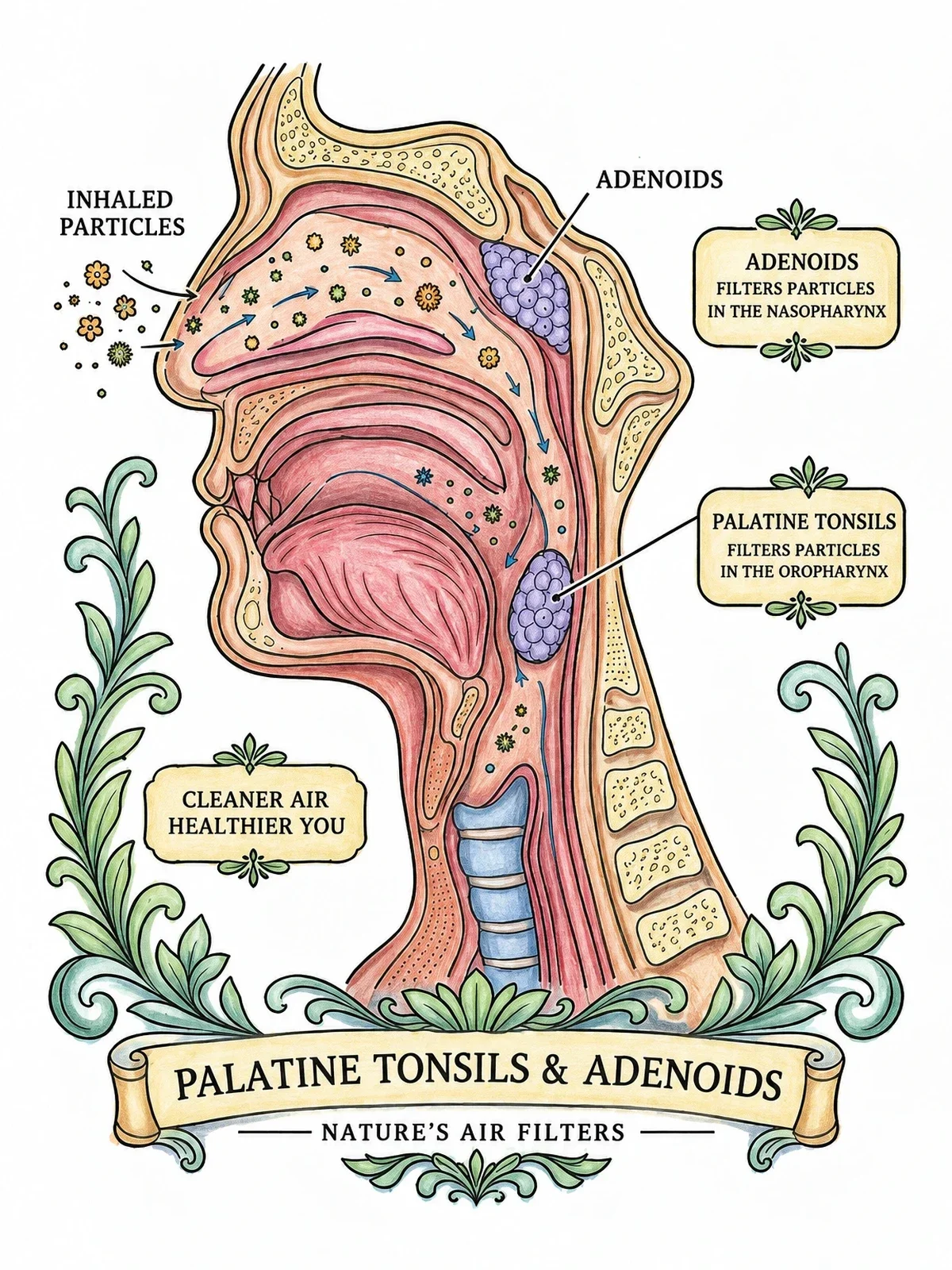 Colored example of the Tonsils And Adenoids Anatomy Diagram coloring page