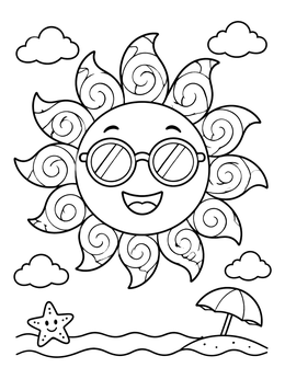 Free printable Cool Sun With Swirled Rays coloring page