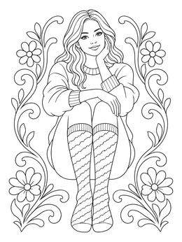 Free printable Cozy Woman Wearing Patterned Socks coloring page