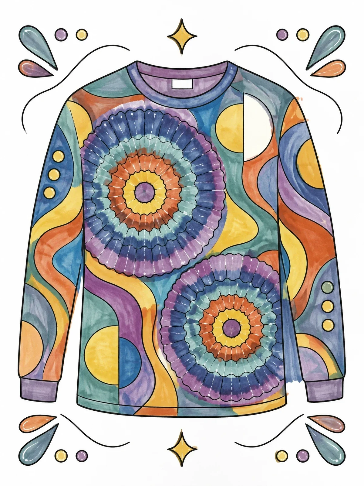 Colored example of the Long Sleeve Dual Bullseye Shirt coloring page