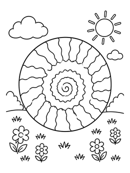 Free printable Tie Dye Spiral In Flower Meadow coloring page