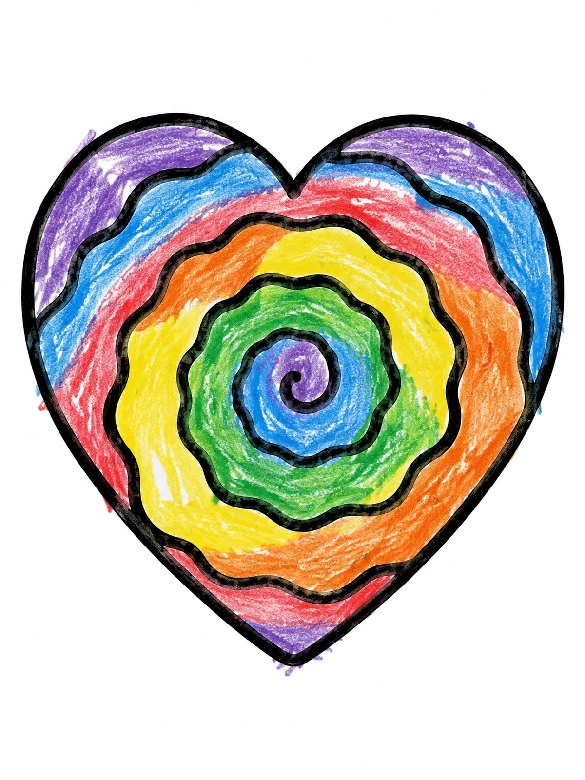 Colored example of the Tie Dye Swirl Heart Pattern coloring page