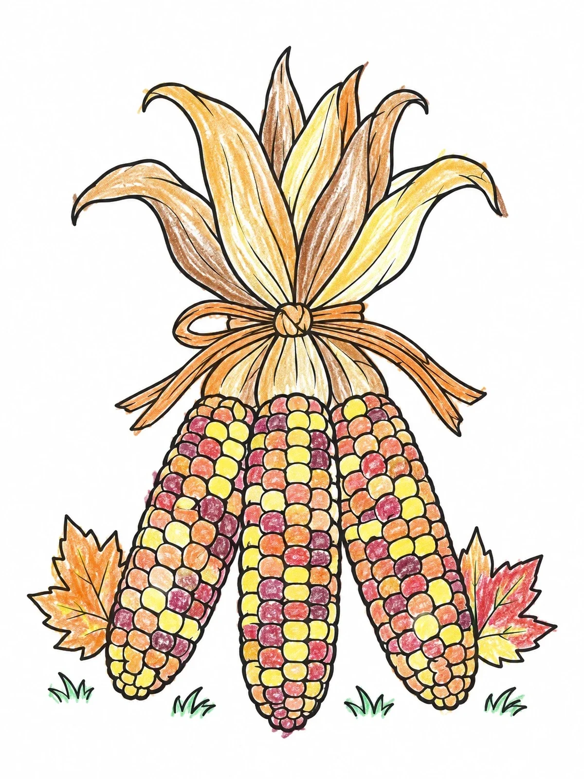 Colored example of the Tied Bundle Of Indian Corn coloring page