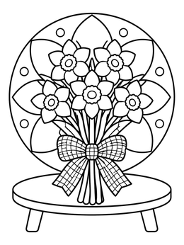 Free printable Tied Daffodil Bouquet On Table coloring page