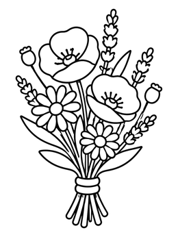 Free printable Wildflower Bouquet With Poppies And Daisies coloring page