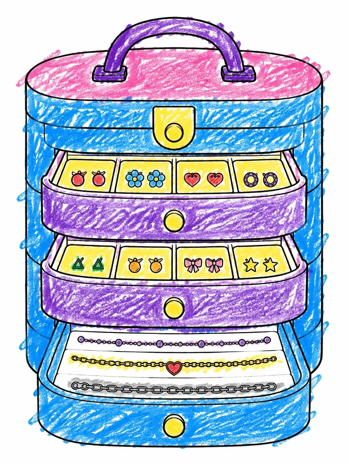 Colored example of the Multi Tiered Jewelry Box Organizer coloring page