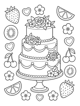 Free printable Tiered Wedding Cake With Fruits coloring page