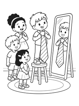 Free printable Little Boy Trying On Giant Tie coloring page