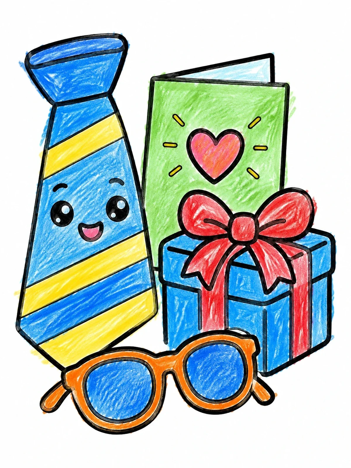 Colored example of the Cute Father's Day Necktie And Gifts coloring page
