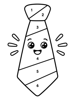 A smiling necktie with numbered stripes shines on this ties coloring page.