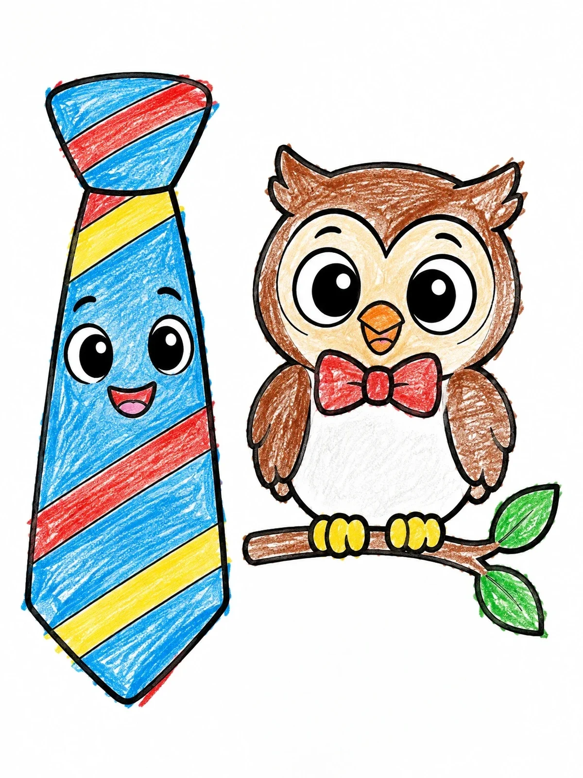 Colored example of the Cute Owl With Bow Tie And Necktie Friend coloring page