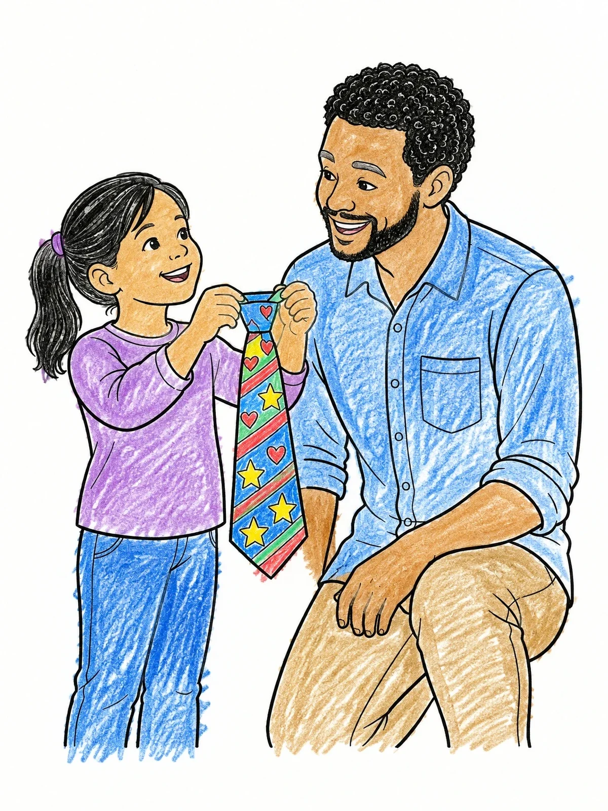 Colored example of the Father And Daughter With Necktie coloring page