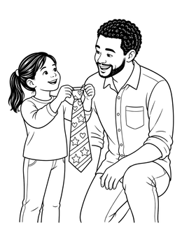 A smiling young girl presents a decorated tie in this heartwarming ties coloring page.