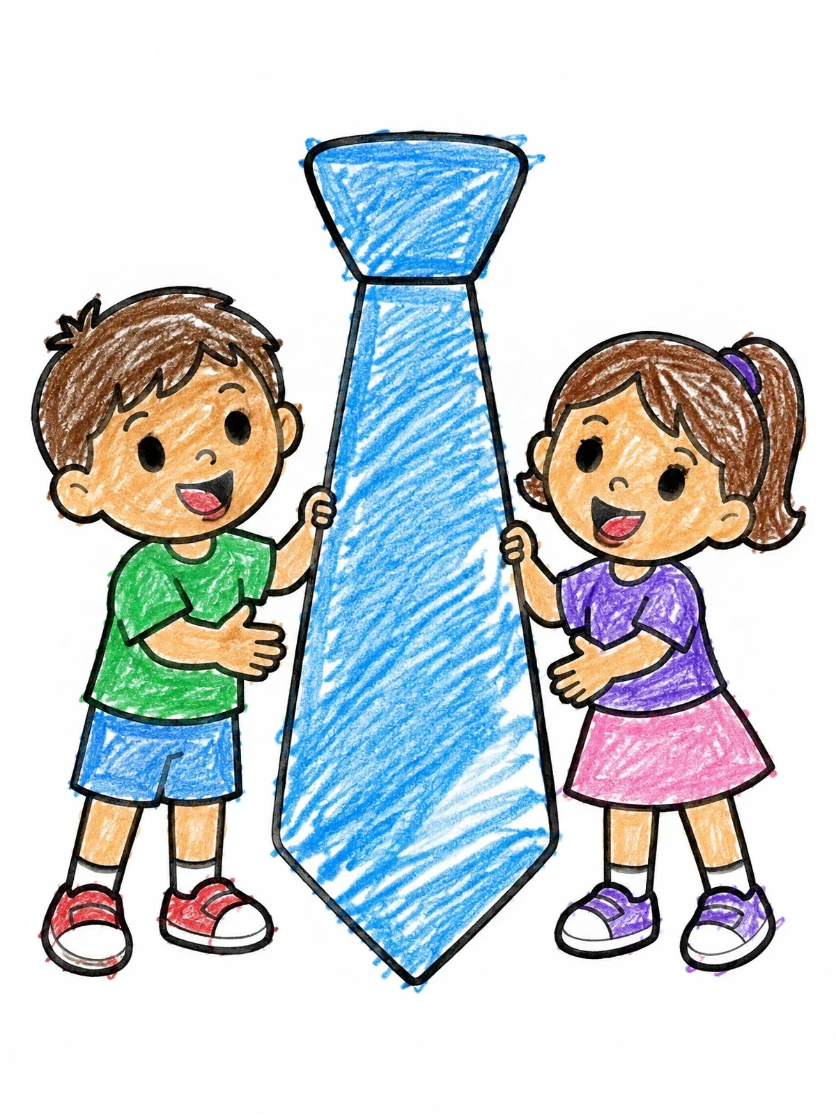 Colored example of the Children Holding A Giant Necktie coloring page
