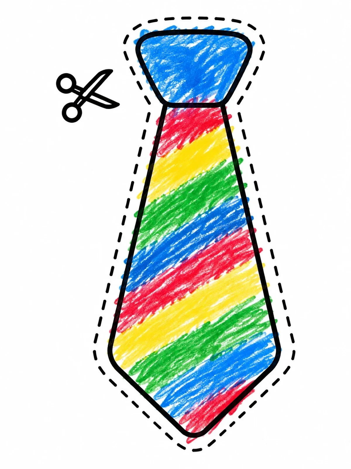 Colored example of the Necktie Cutout Template With Scissors coloring page