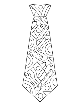A necktie patterned with hammers and rulers on this ties coloring page.