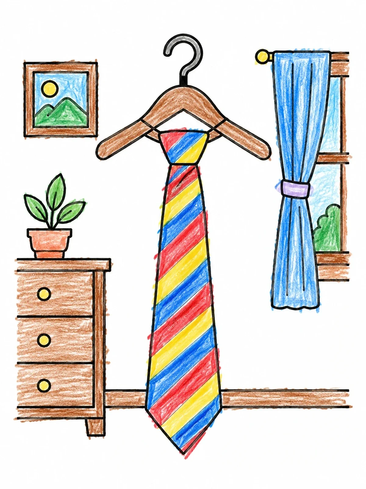 Colored example of the Striped Necktie On A Hanger coloring page