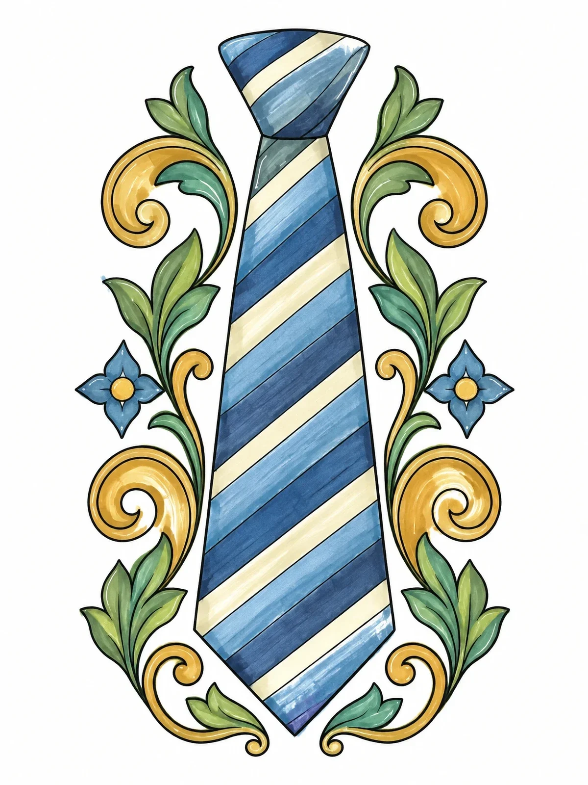 Colored example of the Striped Necktie With Ornamental Foliage coloring page