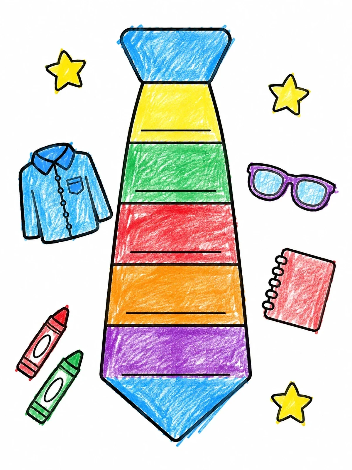 Colored example of the Striped Necktie With School Supplies coloring page