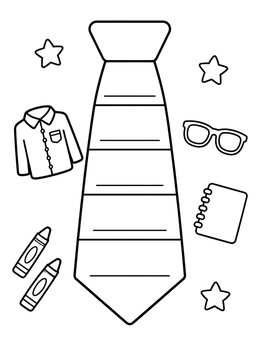 Free printable Striped Necktie With School Supplies coloring page