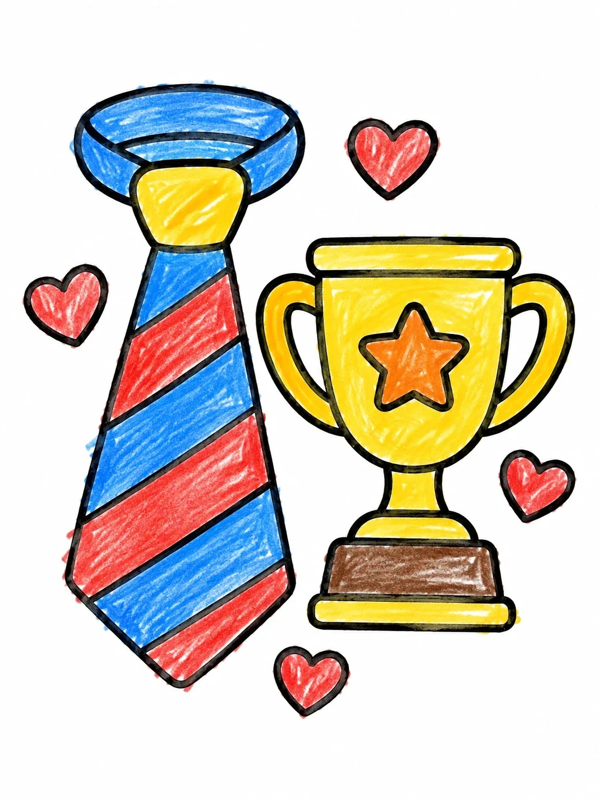 Colored example of the Striped Necktie With Trophy And Hearts coloring page