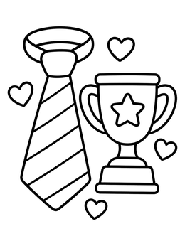 Free printable Striped Necktie With Trophy And Hearts coloring page