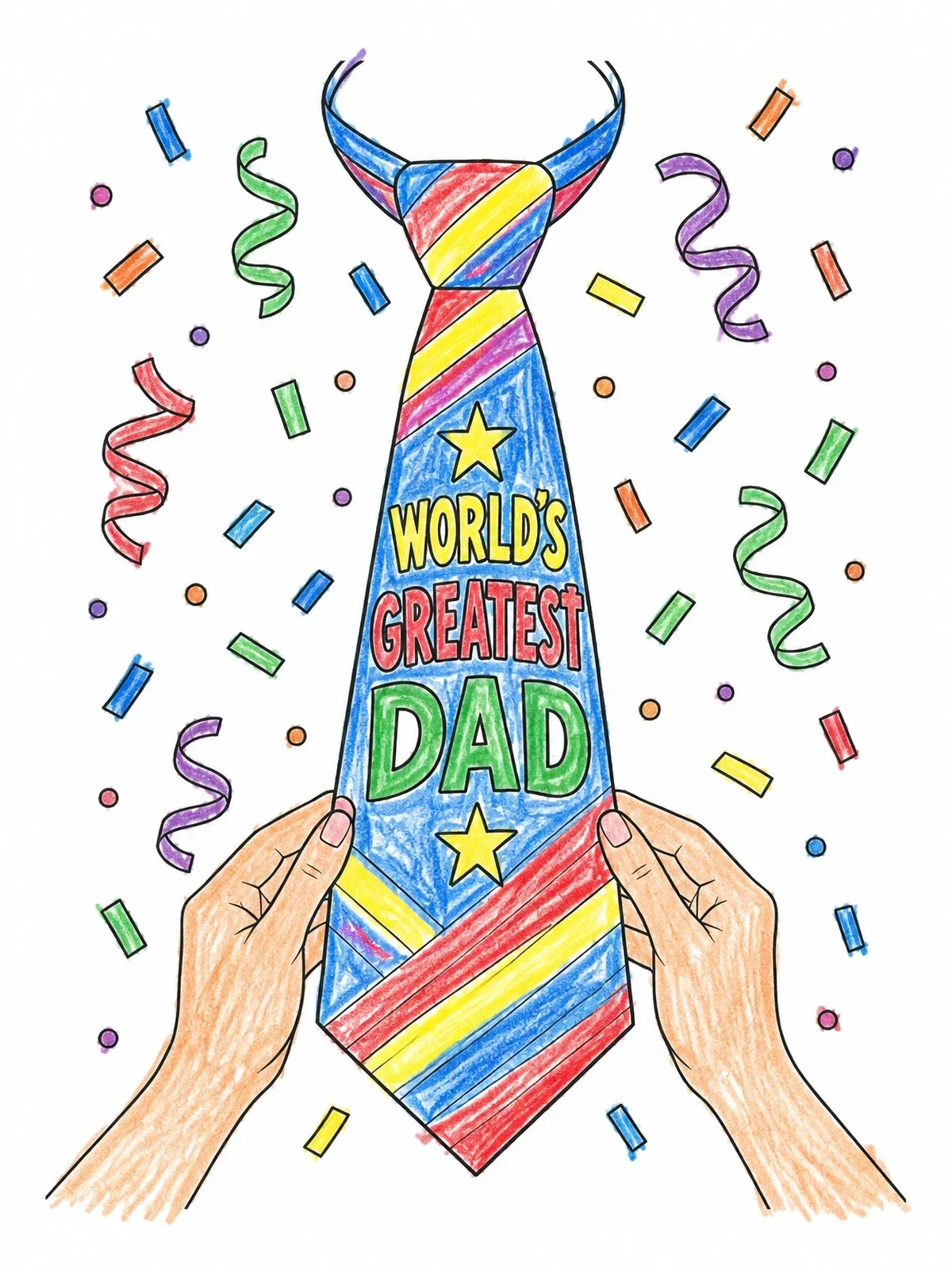 Colored example of the World's Greatest Dad Necktie coloring page