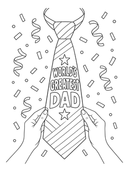 Hands holding a necktie with festive confetti in this ties coloring page.