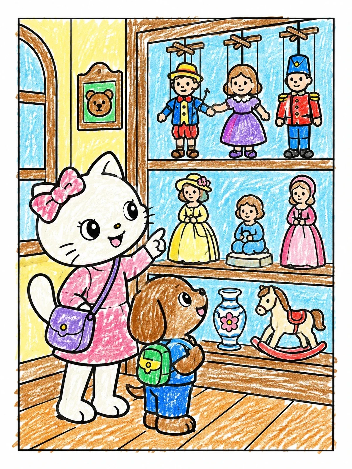 Colored example of the Tiffany Visiting An Antique Toy Shop coloring page